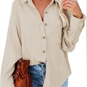 Women Corduroy Long sleeve Button Down Shirt